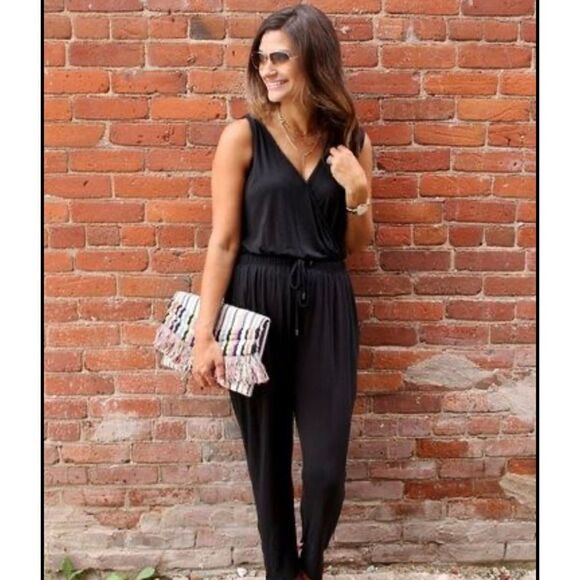 Vince Camuto Black, Tie Front, Tank Jumpsuit Size 2 - Picture 1 of 11